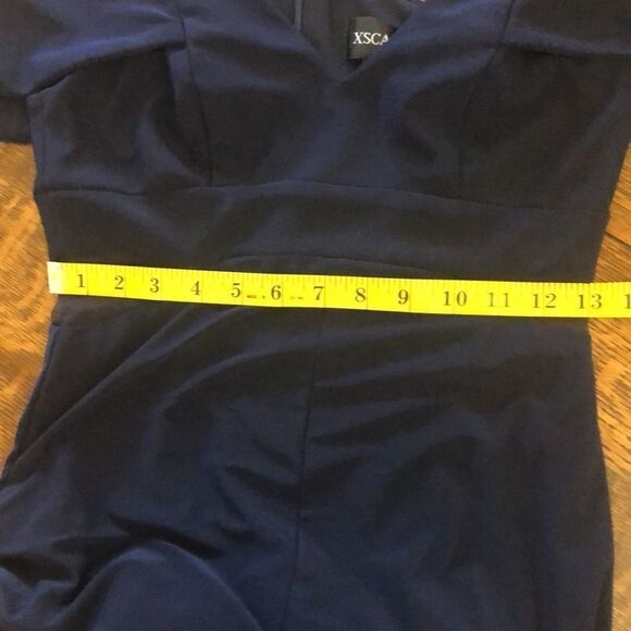 Xscape Navy Blue Off Shoulder Maxi Dress Sz 2 Black Tie, Wedding, Gala - Picture 13 of 16